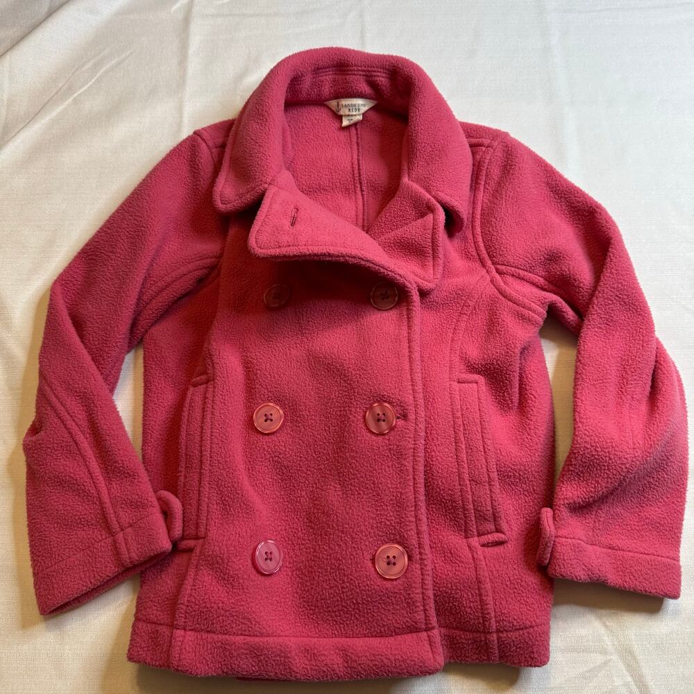 Lands’ End Pink Fleece Pea Coat Girls Size Medium (6-7)